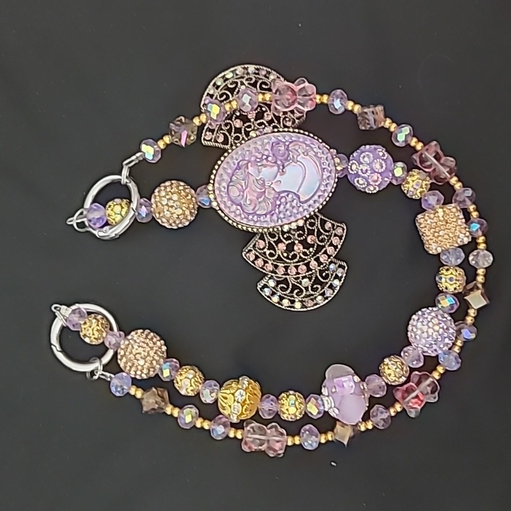 Gold And Purple  Bag Charm, Purple Stones And Gold Beads.